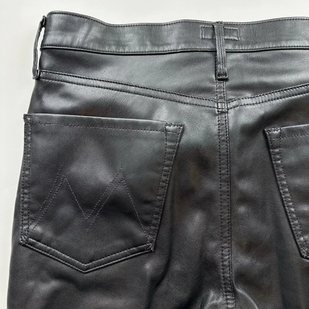Mother The Dazzler Skimp Faux Leather Vegan Pants Black High Rise Slim Leg 30 - Picture 10 of 13